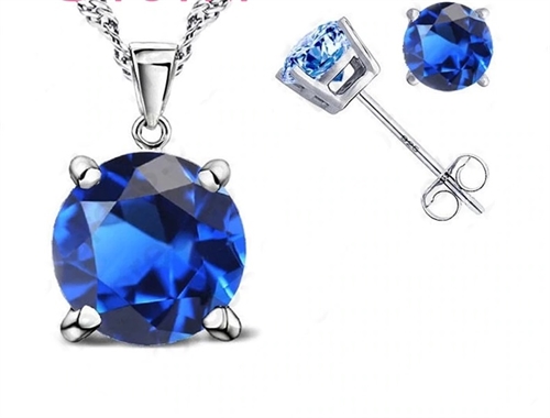 Børne smykkesæt 925 sølv, halskæde, vedhæng og øreringe, glitrende blå zirconia